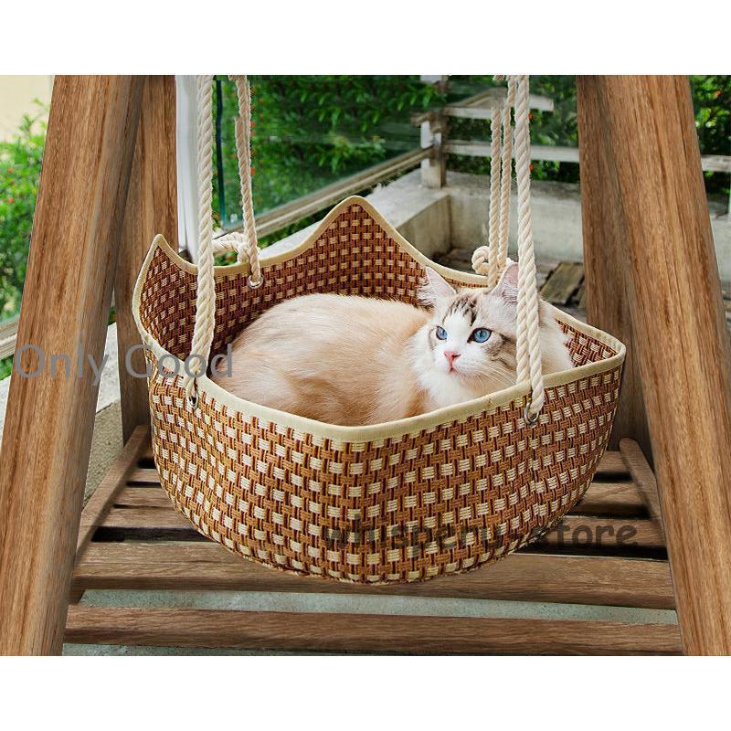 猫 ハンモック 夏 ベッドハンモック 藤編み ゲージ用 ペットベッド