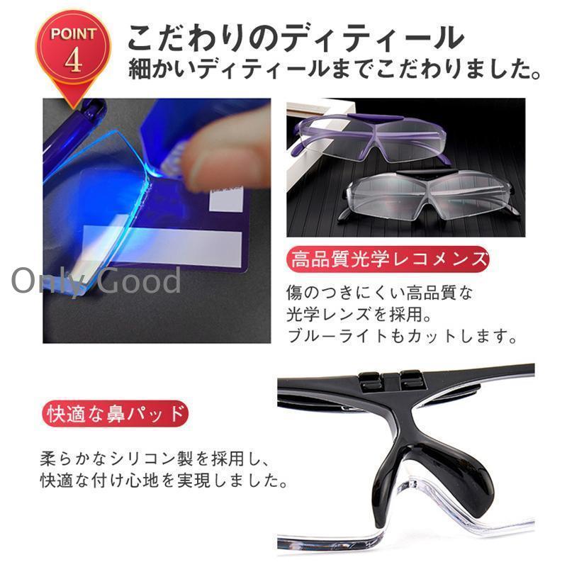 拡大鏡 ルーペ 眼鏡型 跳ね上げ メガネ ブルーライトカット メガネ型