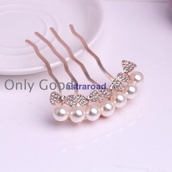 ヘアコーム かんざし レディース ヘアアクセサリー 髪留め 髪飾り ヘアアレンジ 簪 フェイクパール ラインストーン リボン型 女性 可愛い おしゃれ | ブランド登録なし | 03