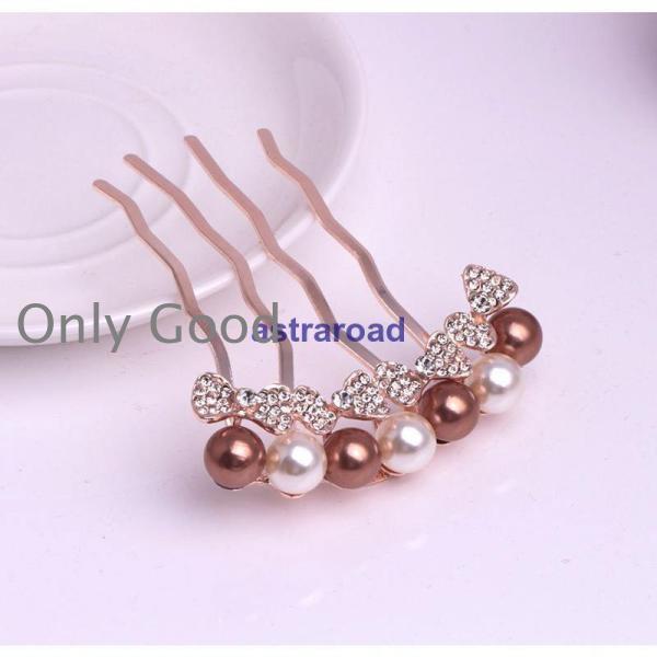 ヘアコーム かんざし レディース ヘアアクセサリー 髪留め 髪飾り ヘアアレンジ 簪 フェイクパール ラインストーン リボン型 女性 可愛い おしゃれ | ブランド登録なし | 04