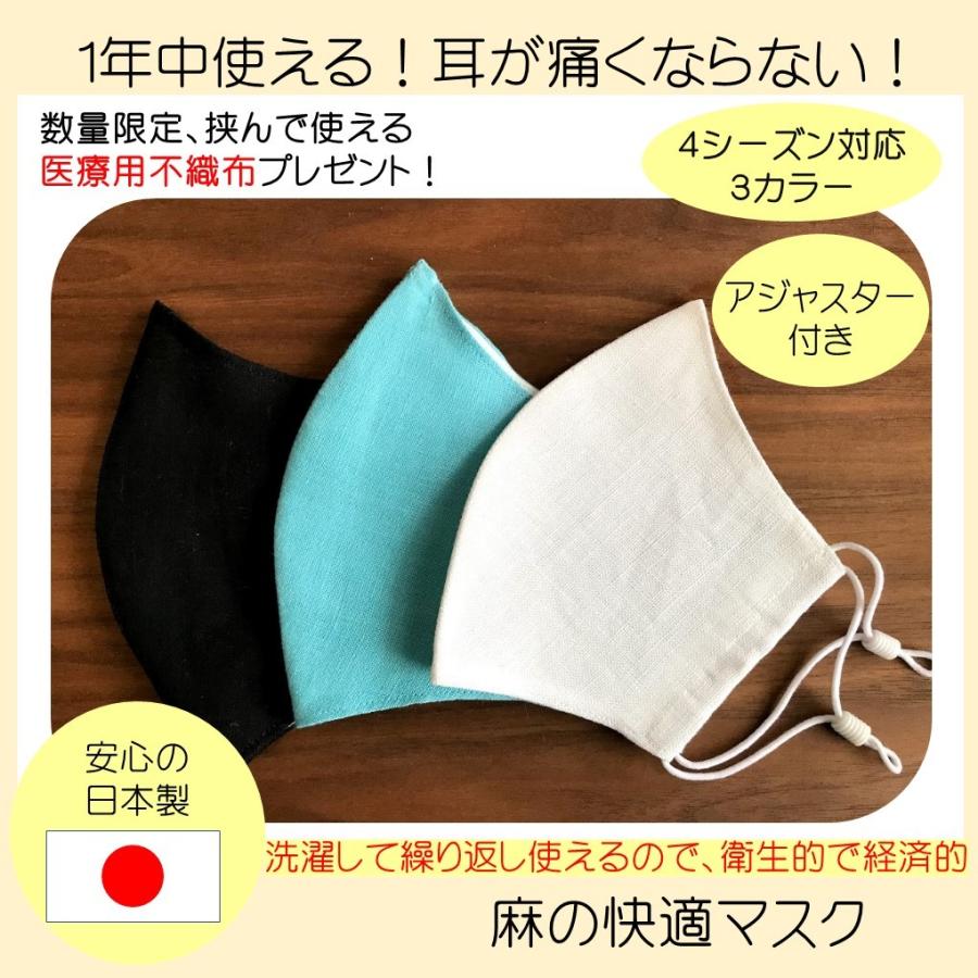 日本製 1年中使える 麻(リネン）快適 マスク メール便 送料無料 耳が 