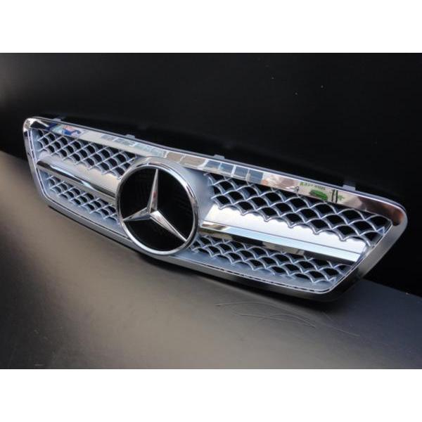 メルセデス・ベンツ フロントグリル ブラック/シルバー メルセデス ベンツ 一本フィン SL ルック グリル W203 C180 C200 C230