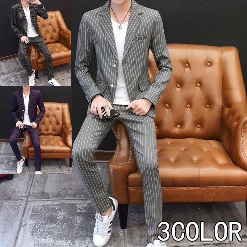 テーラードジャケット メンズ ビジネススーツ ストライプ ギンガム セットアップ 2点セット カジュアル スリム 細身 ジャケット 通勤 春秋 Y Mooti 通販 Yahoo ショッピング