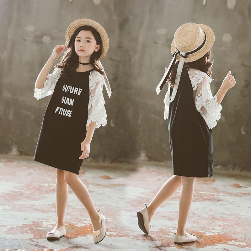 子供服 ワンピース レース 女の子 半袖 レース切り替え プリント カジュアル Aライン おしゃれ ゆったり シンプル 子ども服 無地 夏 人気 可愛い ジュニア服 Y Mooti 通販 Yahoo ショッピング