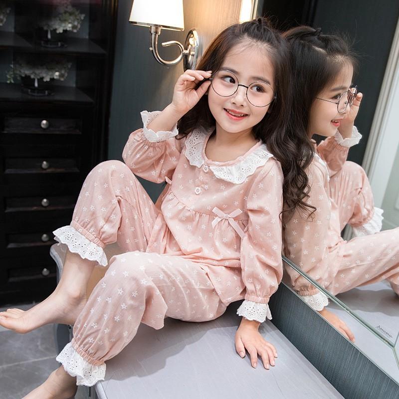 子供 パジャマ ２点セット 女の子 春秋用 トップス ズボン プリント 星柄 レース 切り替え 長袖 コットン ルームウェア 部屋着 無地 セットアップ 可愛い 寝巻き Y Mooti 通販 Yahoo ショッピング