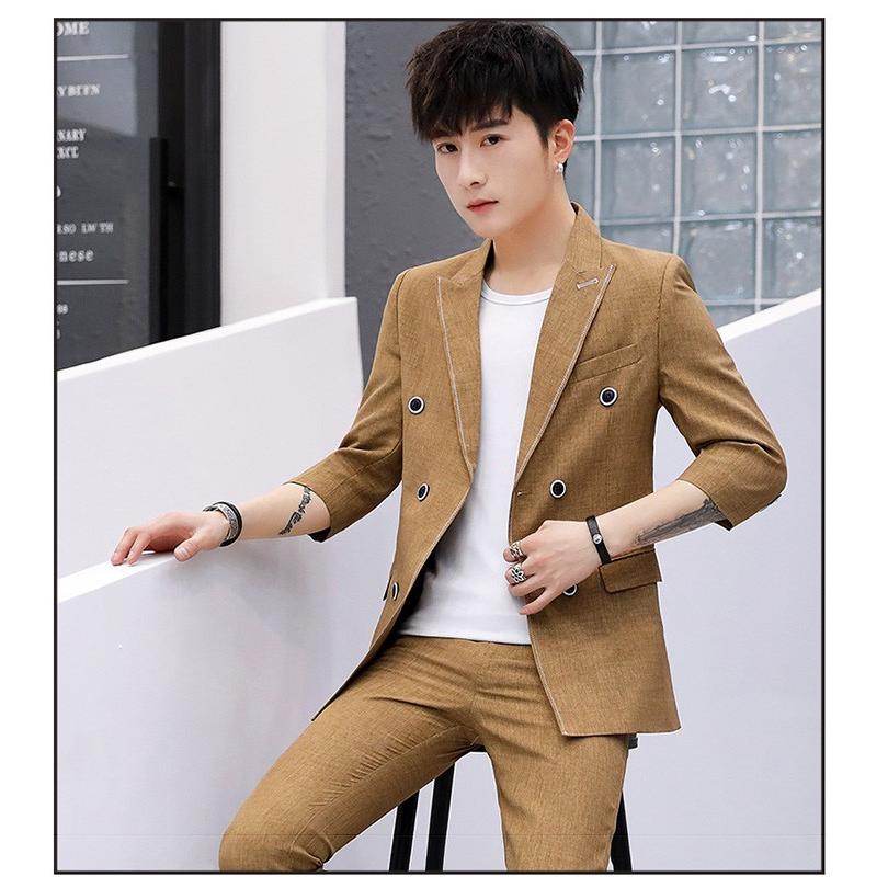 42 割引グレー ブルー ピンク 一つ目の項目を先に選択してください 一部予約販売中 新作スリムスーツセットアップメンズ2点セット上下セット紳士 スーツ夏用七分袖縞模様 ビジネス フォーマル メンズファッショングレーブルーピンク 一つ目の項目を先に選択して