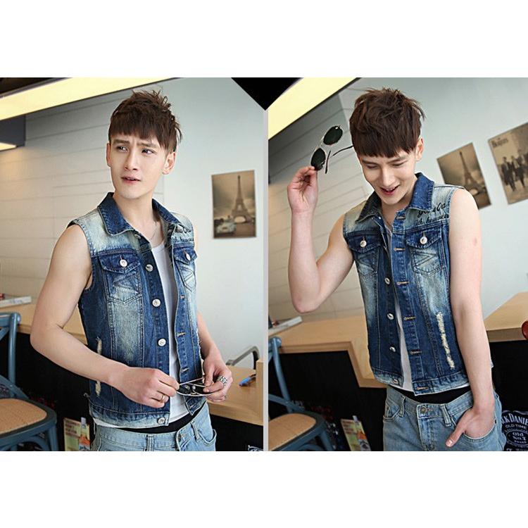 メンズデニムベスト 袖なしデニムブラウス お兄系デニムジャケット Gジャン チョッキ ライダースデニムアウター ダメージ加工 ノースリーブ 大きいサイズ Y Mooti 通販 Yahoo ショッピング