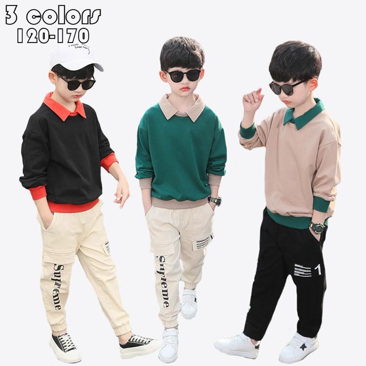 子供服 セットアップ 男の子 キッズ 長袖 春秋 上下セット 2点セット 韓国子供服 ジュニア 切り替え Tシャツ 長ズボン カジュアル 可愛い おしゃれ 通学 3色 Y Mooti 通販 Yahoo ショッピング