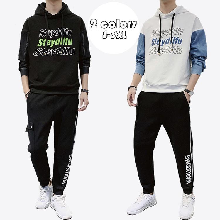 セットアップ メンズ スウェット ジャージ ジョガーパンツ 英字プリント パーカー フード付き ジップアップ カジュアル運動服 部屋着 切り替え 上下セット 春秋 女性が喜ぶ