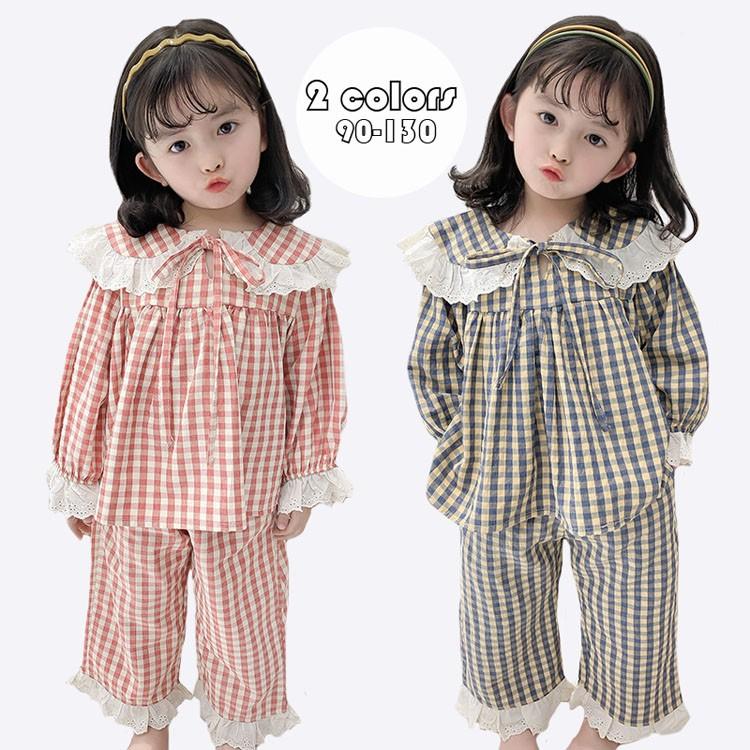 子供服 パジャマ キッズ 女の子 チェック柄 長袖 ルームウェア パジャマセット 春秋 2点セット 部屋着 寝巻き 寝間着 柔らかい かわいい おしゃれ 姫様 Y Mooti 通販 Yahoo ショッピング