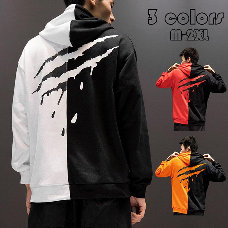 パーカー メンズ おしゃれ スウェット フード付き パーカー 長袖 プリント 配色切り替え トップス ヒップホップ メンズパーカー アウター 春秋冬 代30代40代 Y Mooti 通販 Yahoo ショッピング
