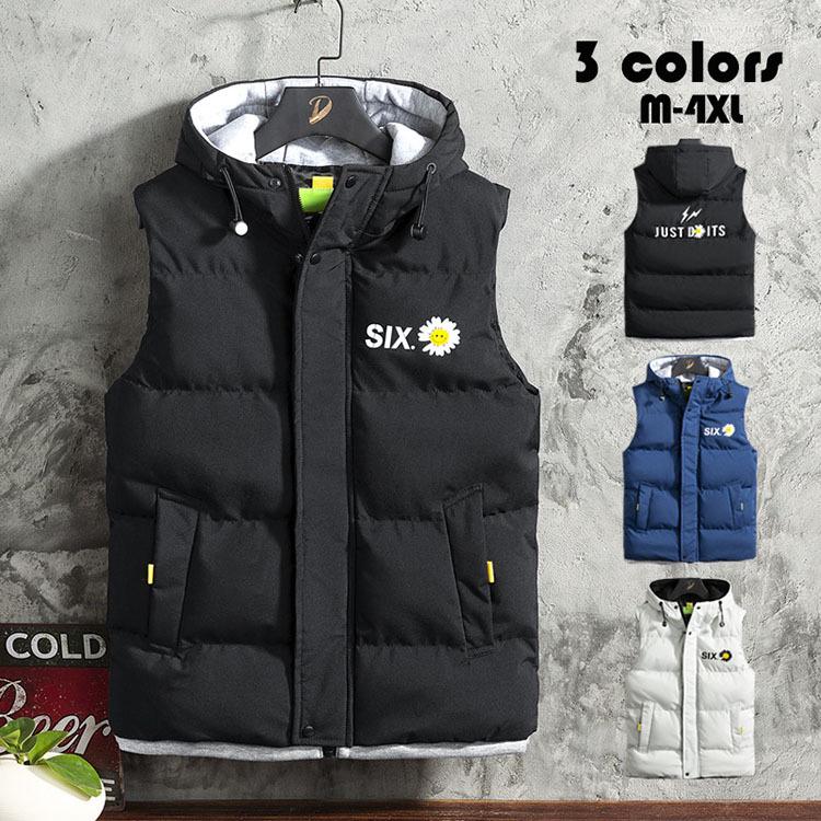 ダウンベスト メンズ プリント 中綿 キルティング ベスト 袖なし フード付き ジャケット おしゃれ 男性 アウター デザイン ファッション 秋冬人気 防寒防風保温 Y Mooti 通販 Yahoo ショッピング