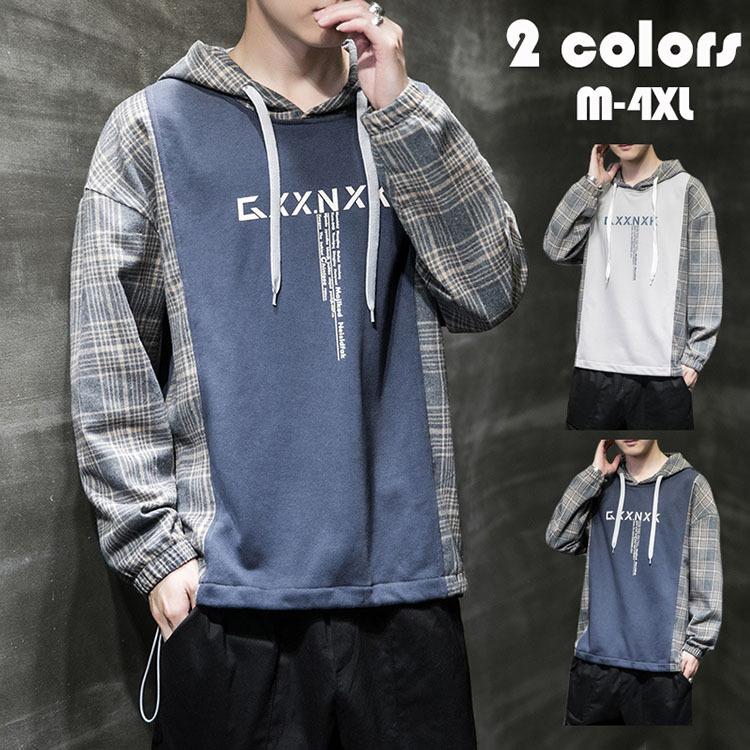 パーカー メンズ おしゃれ スウェット フード付き パーカー 長袖 チェック柄 切り替え トップス ヒップホップ メンズパーカー アウター 春秋冬2色 代30代40代 Y Mooti 通販 Yahoo ショッピング