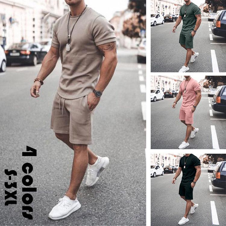 セットアップ メンズ スウェット ジャージ ジョガーパンツ 純色 半袖 Tシャツ 半ズボン ァッションカジュアル 運動服 部屋着 パンツ2点セット 夏 新作 4色 日本の職人技