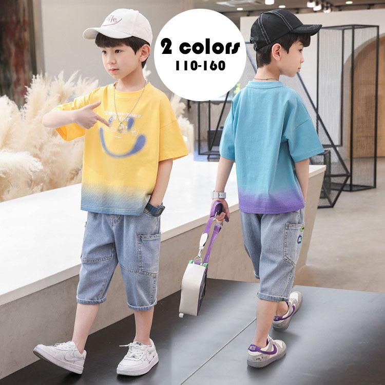 子供服セットアップ キッズ 男の子 春夏 2点セット 上下セット 半袖 プリント Tシャツ 五分丈 デニムパンツ ジュニア カジュアル 可愛い おしゃれ 普段着 通学着 Y Mooti 通販 Yahoo ショッピング