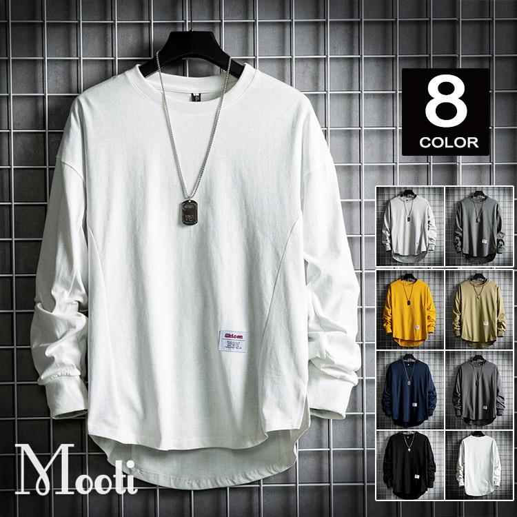 ロンt ロングtシャツ 長袖tシャツ メンズ ビッグシルエット 無地 クルーネック ゆったり メンズtシャツ 秋服 ブラック 白 黒 春 夏 Y Mooti 通販 Yahoo ショッピング