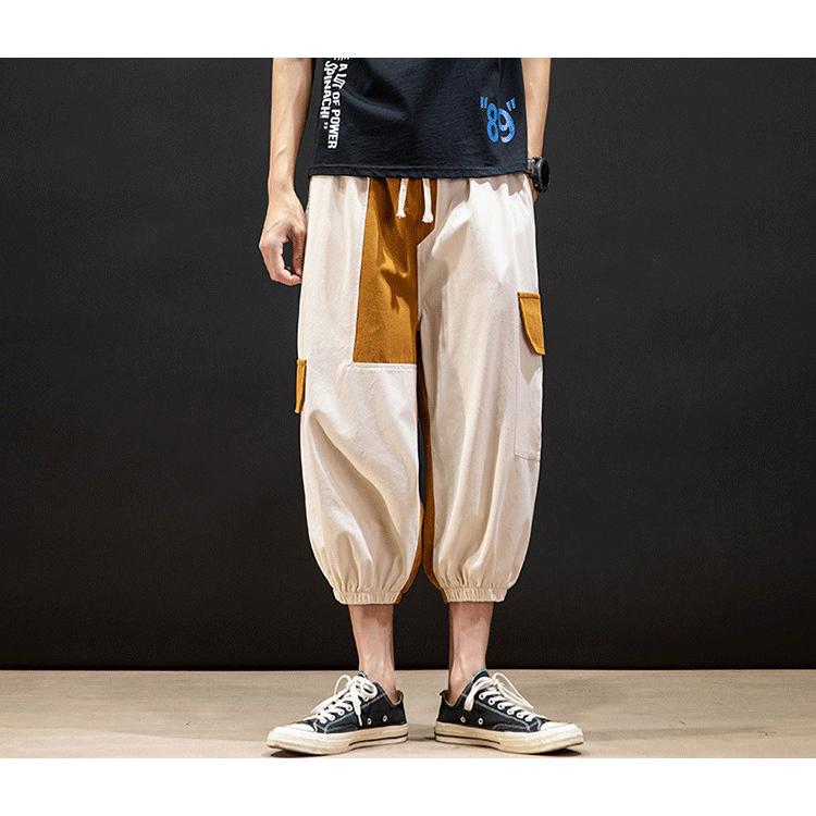 新作 クロップドパンツ 七分丈ズボン 夏 メンズ ズボン サルエルパンツ 涼しいズボン イージーパンツ 配色切り替え サルエルパンツ Size L Www We Job Com