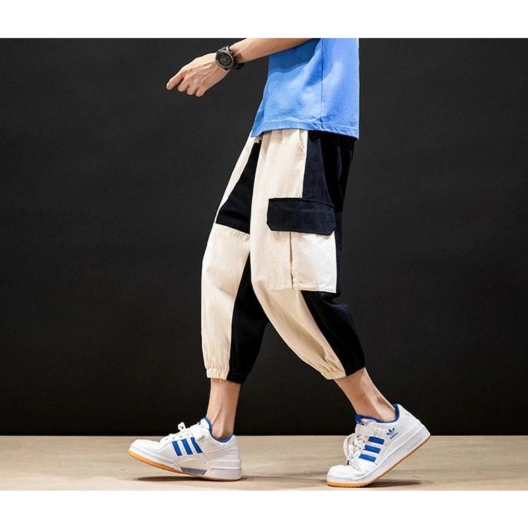 新作 クロップドパンツ 七分丈ズボン 夏 メンズ ズボン サルエルパンツ 涼しいズボン イージーパンツ 配色切り替え サルエルパンツ Size L Www We Job Com