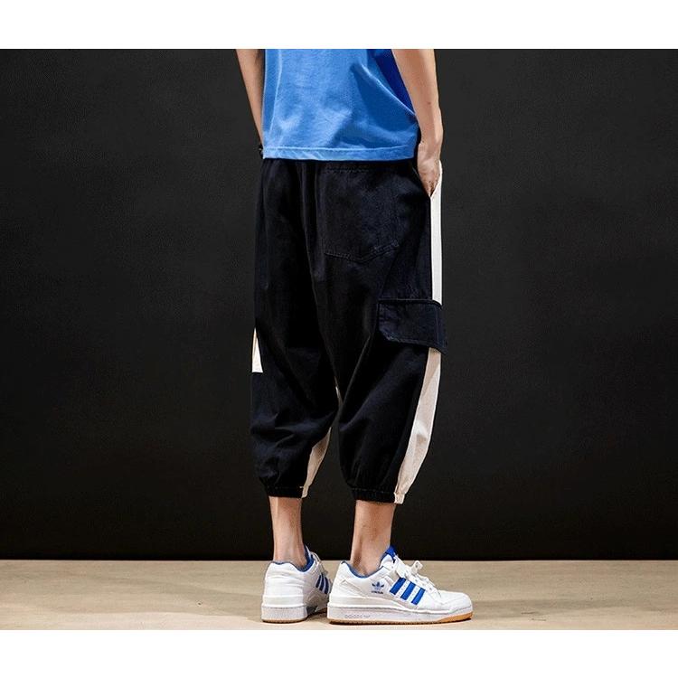 新作 クロップドパンツ 七分丈ズボン 夏 メンズ ズボン サルエルパンツ 涼しいズボン イージーパンツ 配色切り替え サルエルパンツ Size L Www We Job Com