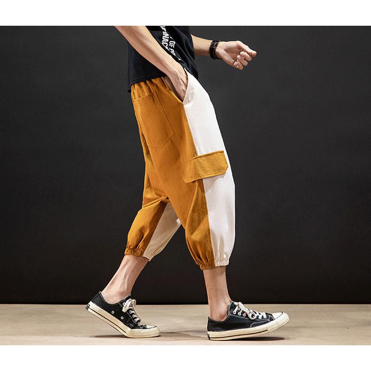 新作 クロップドパンツ 七分丈ズボン 夏 メンズ ズボン サルエルパンツ 涼しいズボン イージーパンツ 配色切り替え サルエルパンツ Size L Www We Job Com