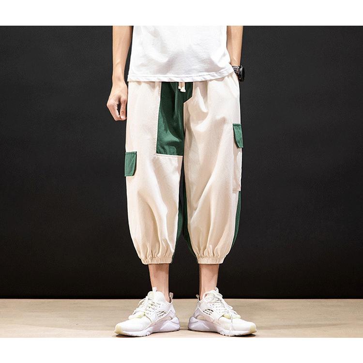 新作 クロップドパンツ 七分丈ズボン 夏 メンズ ズボン サルエルパンツ 涼しいズボン イージーパンツ 配色切り替え サルエルパンツ Size L Www We Job Com