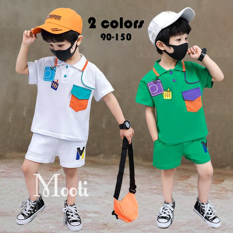 子供服 ２点セットアップ ジャージ キッズ 男の子 夏 切り替え 半袖 ポロシャツ Tシャツ ショートパンツ カジュアル ジュニア ベビー 可愛い おしゃれ スポーツ 送料無料 即納