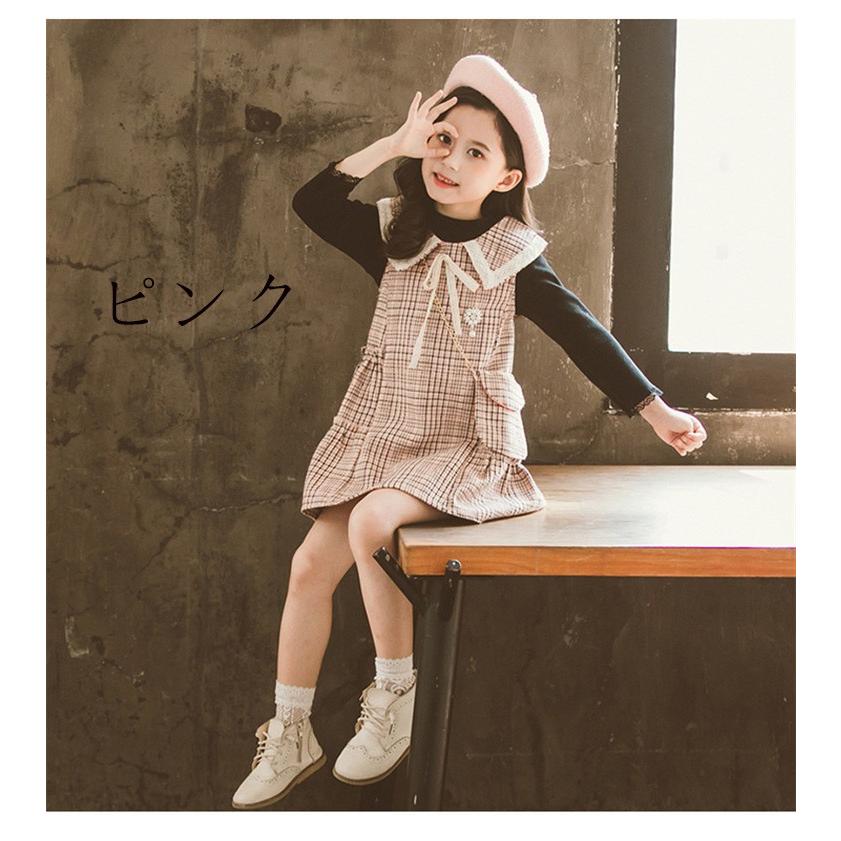 韓国子供服 ２点セット 春秋 トップス+サロペットスカート ニット 