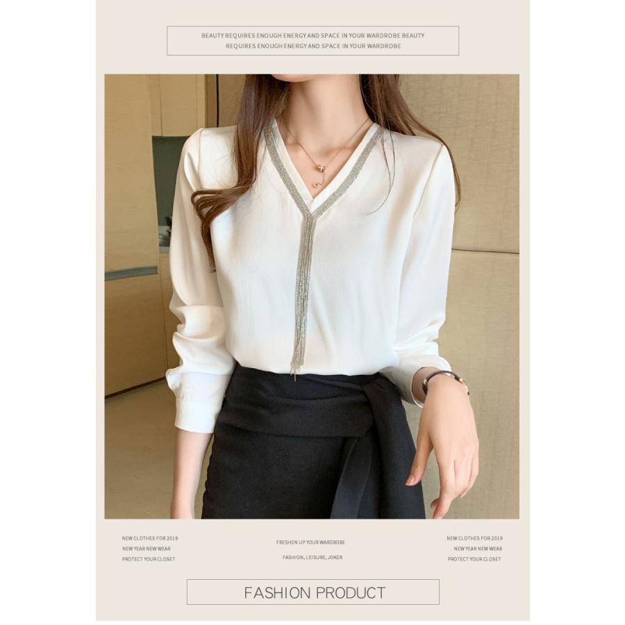 事務服ブラウス レディース 春秋 長袖ブラウス 白ブラウス トップス Vネックブラウス シャツ おしゃれ 韓国風 フォーマル 通勤 オールシーズン対応 Y Mooti 通販 Yahoo ショッピング