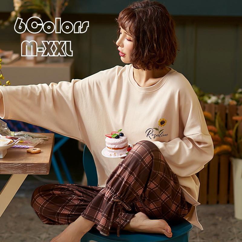 パジャマレディース 長袖 綿100 柔らかく軽い薄手の快適tシャツパジャマ 上下セット 春秋可愛い 2点セット プリント ナイトウェア ルームウェア 部屋着 寝間着 Y Mooti 通販 Yahoo ショッピング