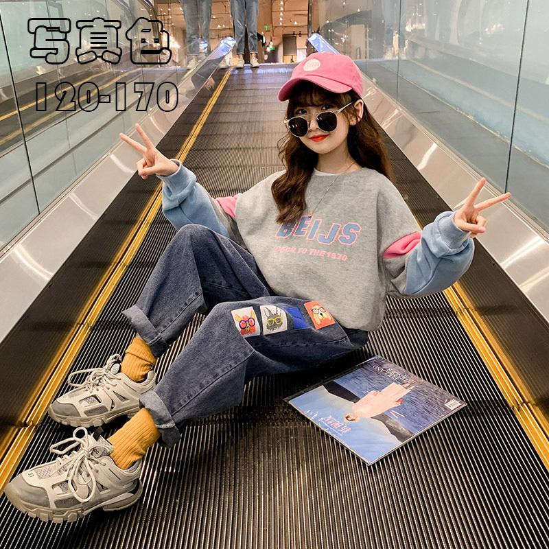 子供服 女の子 長袖 セットアップ 上下セット キッズ 2点セットパーカー ジーパン配色 切り替え スポーツウェア シンプル トレーナー ガールズおしゃれ通学 Y Mooti 通販 Yahoo ショッピング