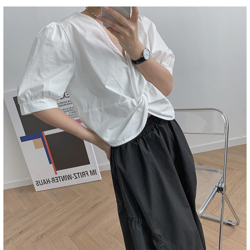 ブラウス トップス レディース 夏 半袖 ブラウス 丸襟 トップス シャツ おしゃれ 韓国風 フォーマル オシャレ 着痩せ きれいめ ゆったり 通勤しわシフォン Y Mooti 通販 Yahoo ショッピング