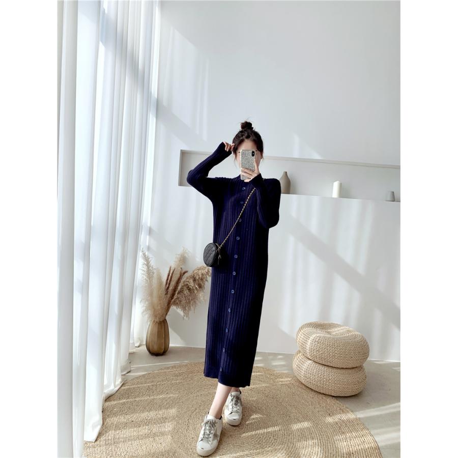 ニットワンピース レディーススタンドカラーワンピース 秋 冬 長袖 きれいめ 上品 ロングワンピース ハイネック Aライン 通勤 着痩せ 30代 40代 50代 Y Mooti 通販 Yahoo ショッピング