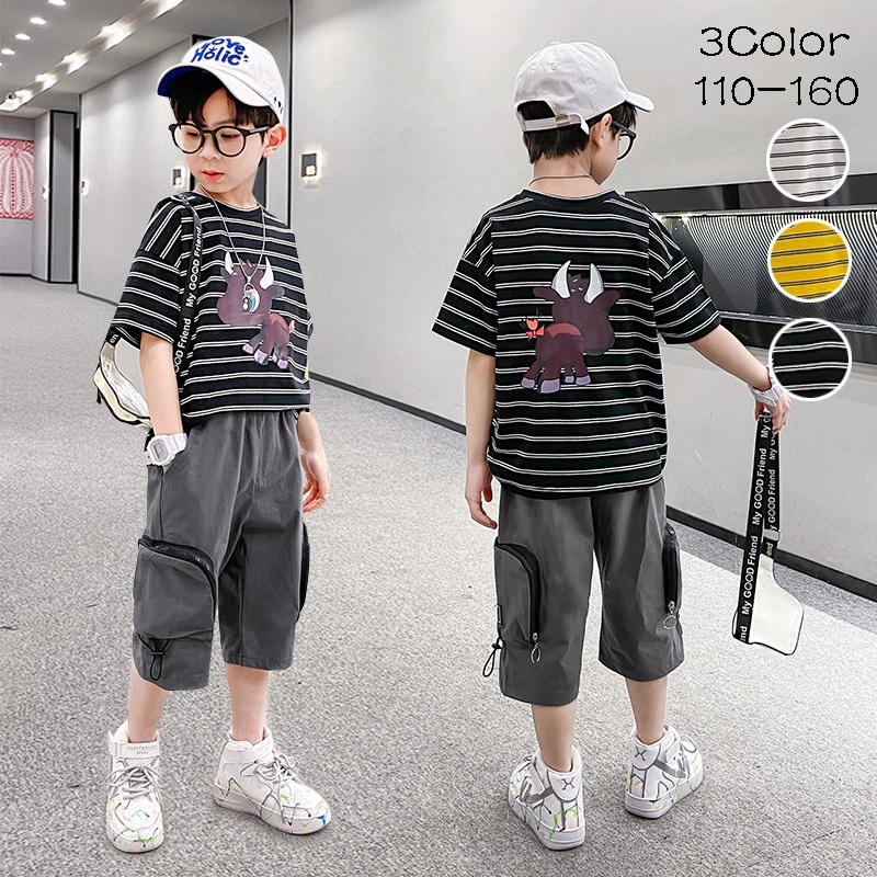 子供服セットアップ キッズ 男の子 春夏 2点セット 上下セット 半袖 ストライププリントtシャツセット ジュニア カジュアル 可愛い おしゃれ 普段着 通学着 Y Mooti 通販 Yahoo ショッピング