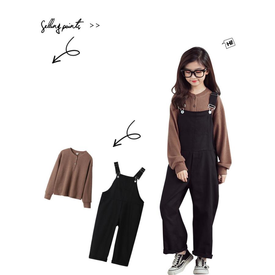 子供服 女の子 セットアップ 長袖 Tシャツ 2点セット黒 オールインワン キッズ オーバーオール サロペット パンツ 可愛い 21新作 春秋 110 160cm Y4431 Mooti 通販 Yahoo ショッピング