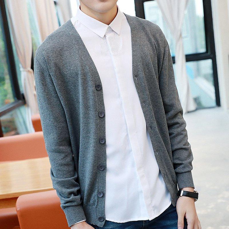 ニットカーディガン メンズ 有名人芸能人 ニットカーデ サマーニット 長袖 無地