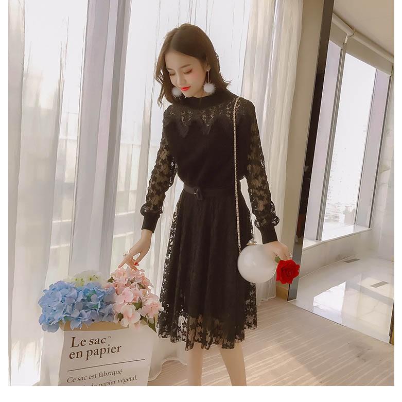 ロングワンピース レディース レースワンピース 秋 冬 長袖 膝下丈 レース ニット 結婚式 パーディー お呼ばれ フォーマル 通勤 Ol 可愛い 代 30代 Y Mooti 通販 Yahoo ショッピング