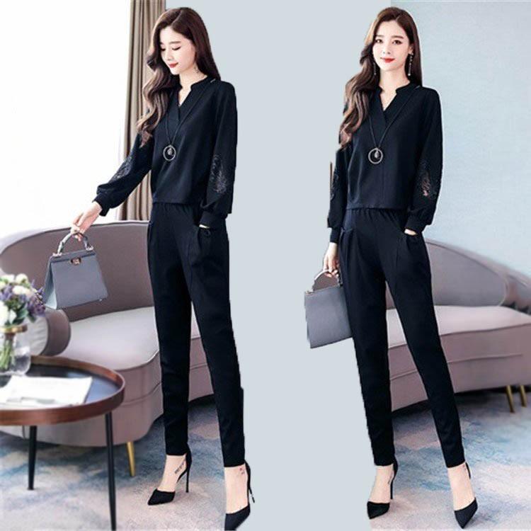 セットアップ レディース 2点セット カジュアル 春 トップス ブラウス 40代 50代 大きいサイズ Vネック 体型カバー テーパードパンツ 通勤 Ol 黒パンツ 40代 Y Mooti 通販 Yahoo ショッピング