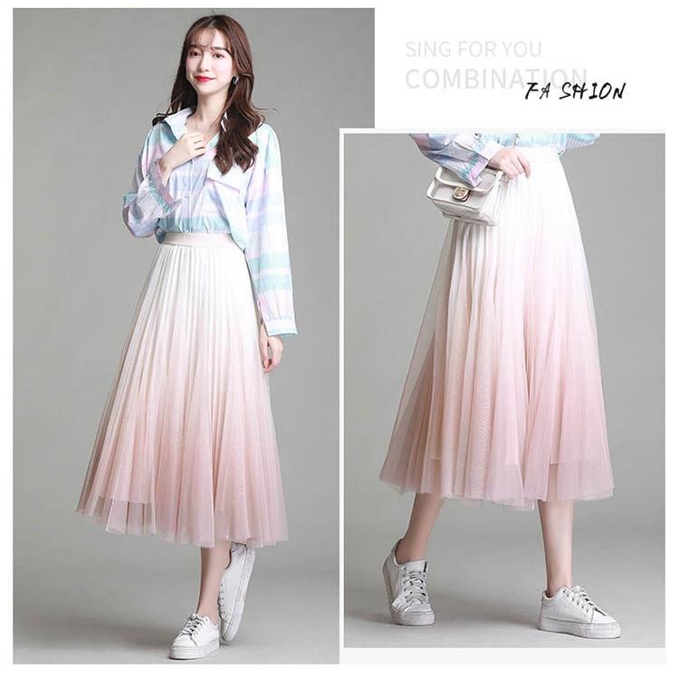4色 ロングスカート レディース プリーツ チュールスカート ボトムス ミモレ丈 グラデーションスカート ウエストゴム ハイウエスト 体型カバー 代 30代着痩せ Y4164 Mooti 通販 Yahoo ショッピング
