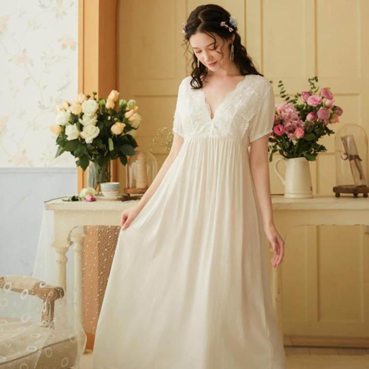 ネグリジェ レディース 春 夏 ロング ネグリジェ 姫 半袖 綿 レース ガウン ナイトウェア ルームウェア ワンピース 女性 可愛い 部屋着 女性パジャマ Y4449 Mooti 通販 Yahoo ショッピング