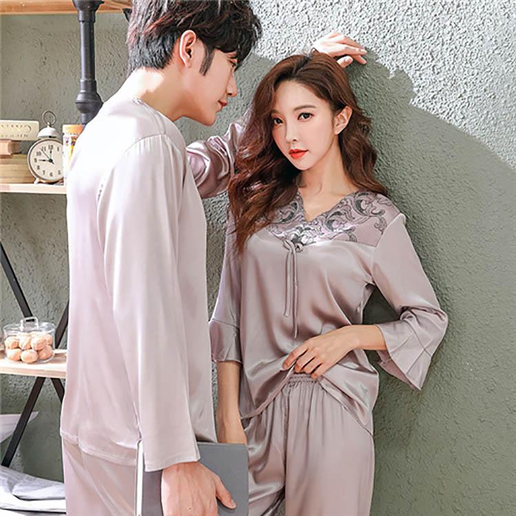 4色 ペアパジャマ サテン シルク パジャマ メンズ ペアルック パジャマ おそろい レディース ルームウェア 可愛い カップル ペア 長袖 寝巻き 上下セット Y4464 Mooti 通販 Yahoo ショッピング