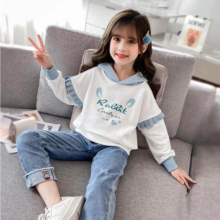 子供服 セットアップ 女の子 長袖 春秋 秋着 上下セット 韓国子供服 キッズ ジュニア Tシャツ デニムパンツ 長ズボン 可愛い おしゃれ 小学生 通学着 新品 Y4735 Mooti 通販 Yahoo ショッピング