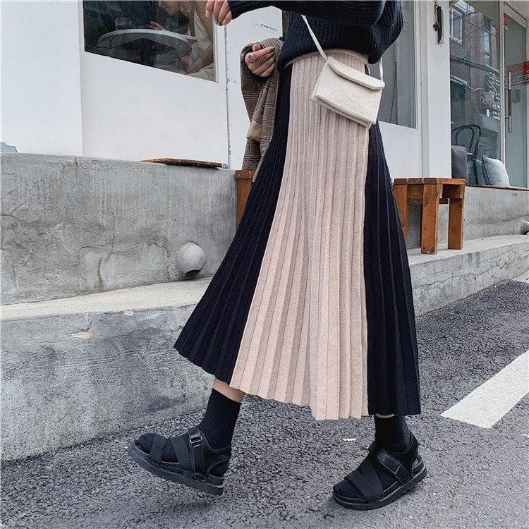 スカート ロング レディース 秋 冬 プリーツスカート 切り替え ニットスカート ボトムス Aライン 体型カバー お洒落 通勤 Ol 上品 秋コーデ 代 30代 40代 Y Mooti 通販 Yahoo ショッピング