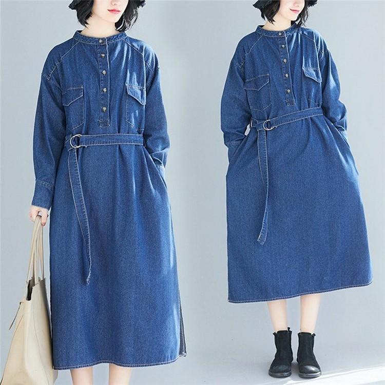 ロングワンピース レディース デニムワンピース ロング丈 春ワンピース ベルト付き 40代 ワンピース Aラインワンピース 長袖 ゆったり 体型カバー 通勤 Ol Y Mooti 通販 Yahoo ショッピング