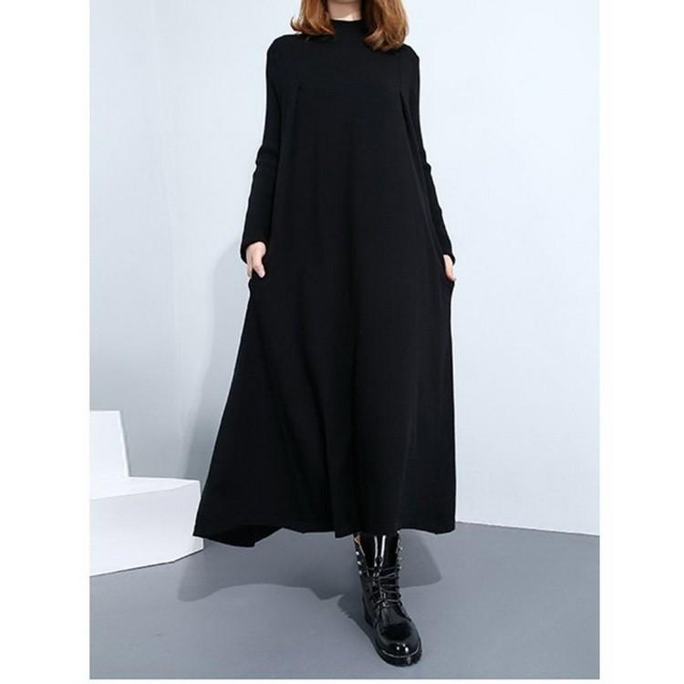 ロングワンピース 秋 レデース ワンピース 長袖 ロング丈 Aラインワンピース 黒 無地 体型カバー ゆったり シンプル 上品 大人 ママ 30代 40代 50代 Y5103 Mooti 通販 Yahoo ショッピング