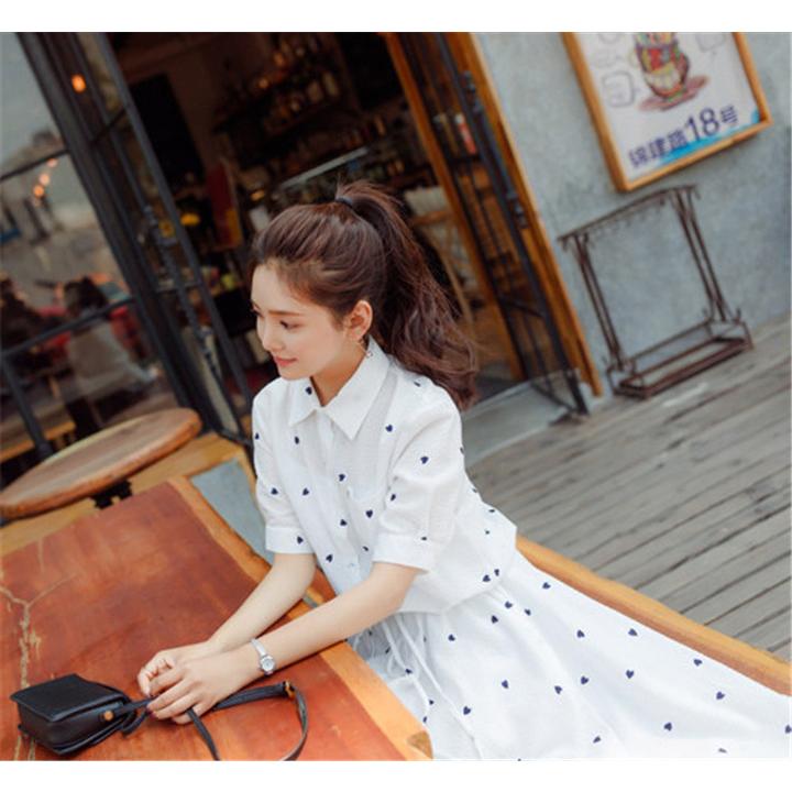 夏 白ワンピース 韓国ファション 韓国風 袖デザイン 半袖 襟付き スプライス ハート柄 おしゃれワンピース 膝丈 韓国ワンピース Y Mooti 通販 Yahoo ショッピング