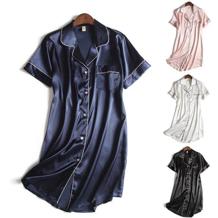 夏新作 レディース パイピング サテン ルームワンピース パジャマ 半袖 ロング丈 光沢 シルクタッチ 寝間着 Women S Short Sleeve Satin Pajama Y Mooti 通販 Yahoo ショッピング