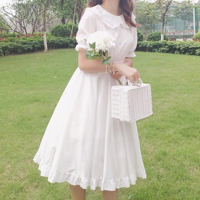 白ワンピース 膝丈ワンピース レディース 袖あり 半袖 Aラインワンピース 体型カバー 代 ホワイトワンピース 可愛い 二次会 お呼ばれ 夏 ワンピース Y Mooti 通販 Yahoo ショッピング