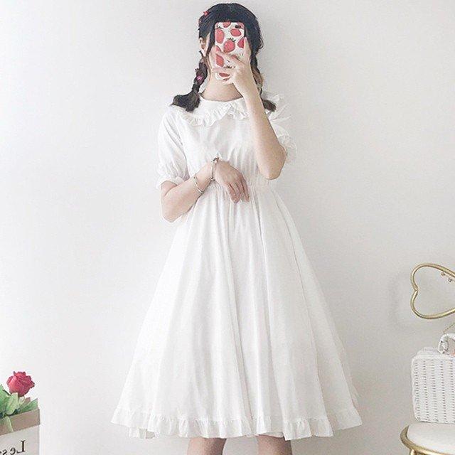 白ワンピース 膝丈ワンピース レディース 袖あり 半袖 Aラインワンピース 体型カバー 代 ホワイトワンピース 可愛い 二次会 お呼ばれ 夏 ワンピース Y Mooti 通販 Yahoo ショッピング