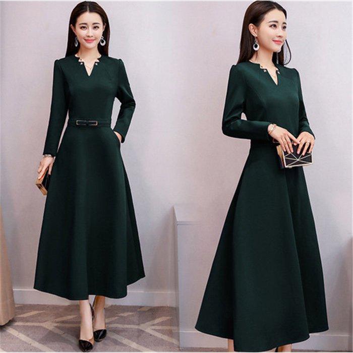 ワンピース レディース きれいめ フォーマルワンピース 結婚式 ドレス ロングワンピース 長袖 Aラインワンピース パーティードレス 上品 無地 ハイウエスト Y Mooti 通販 Yahoo ショッピング