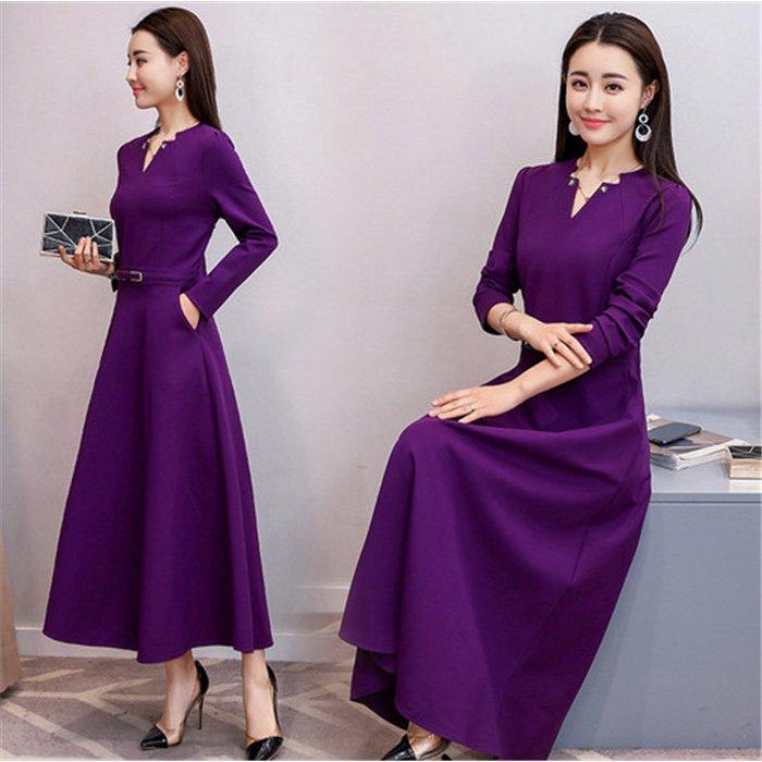 ワンピース レディース きれいめ フォーマルワンピース 結婚式 ドレス ロングワンピース 長袖 Aラインワンピース パーティードレス 上品 無地 ハイウエスト Y Mooti 通販 Yahoo ショッピング